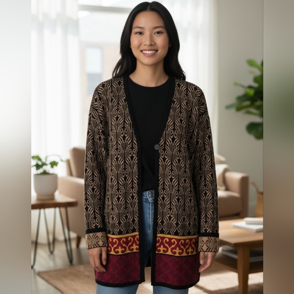 MICHA Women's Merino Wool Artsy Cardigan Sweater Jacket SZ L/XL - With Flaws